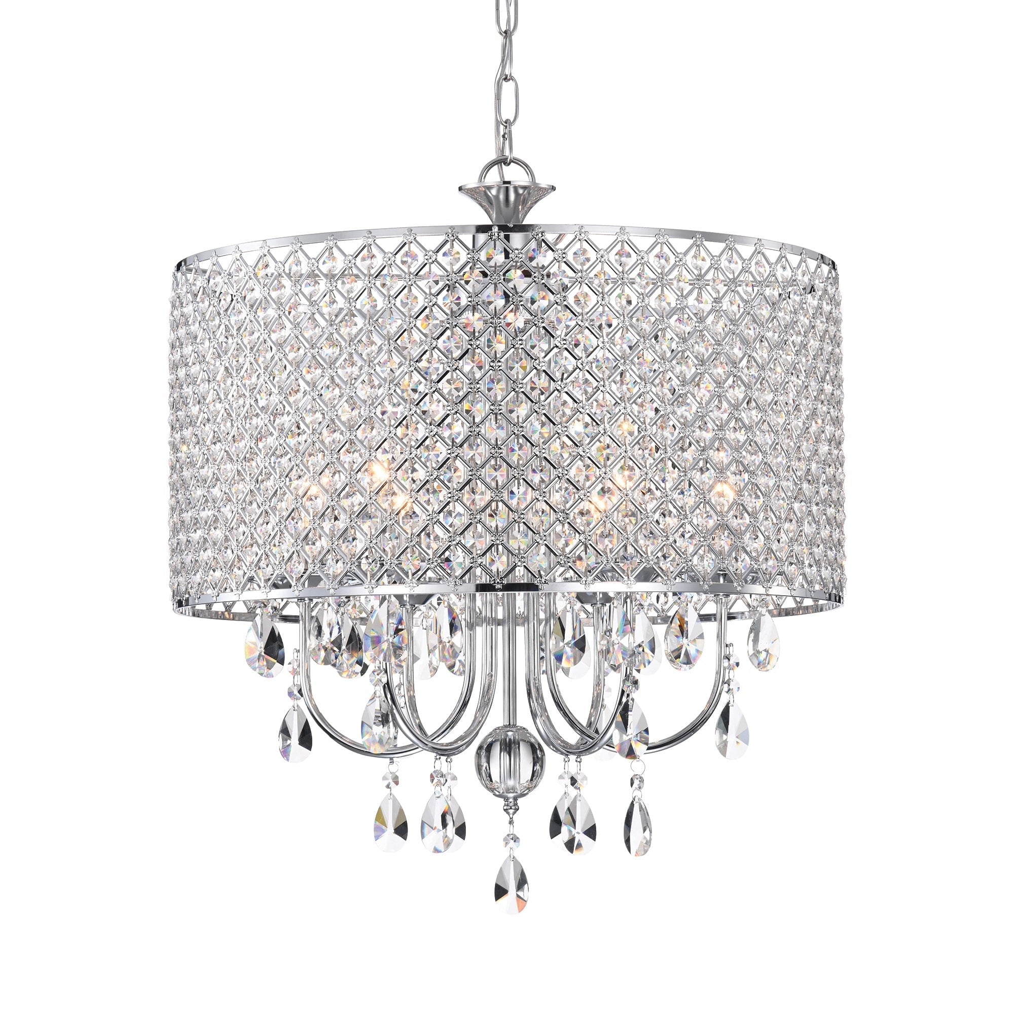 Lustre tambour à perles rondes avec cristaux suspendus