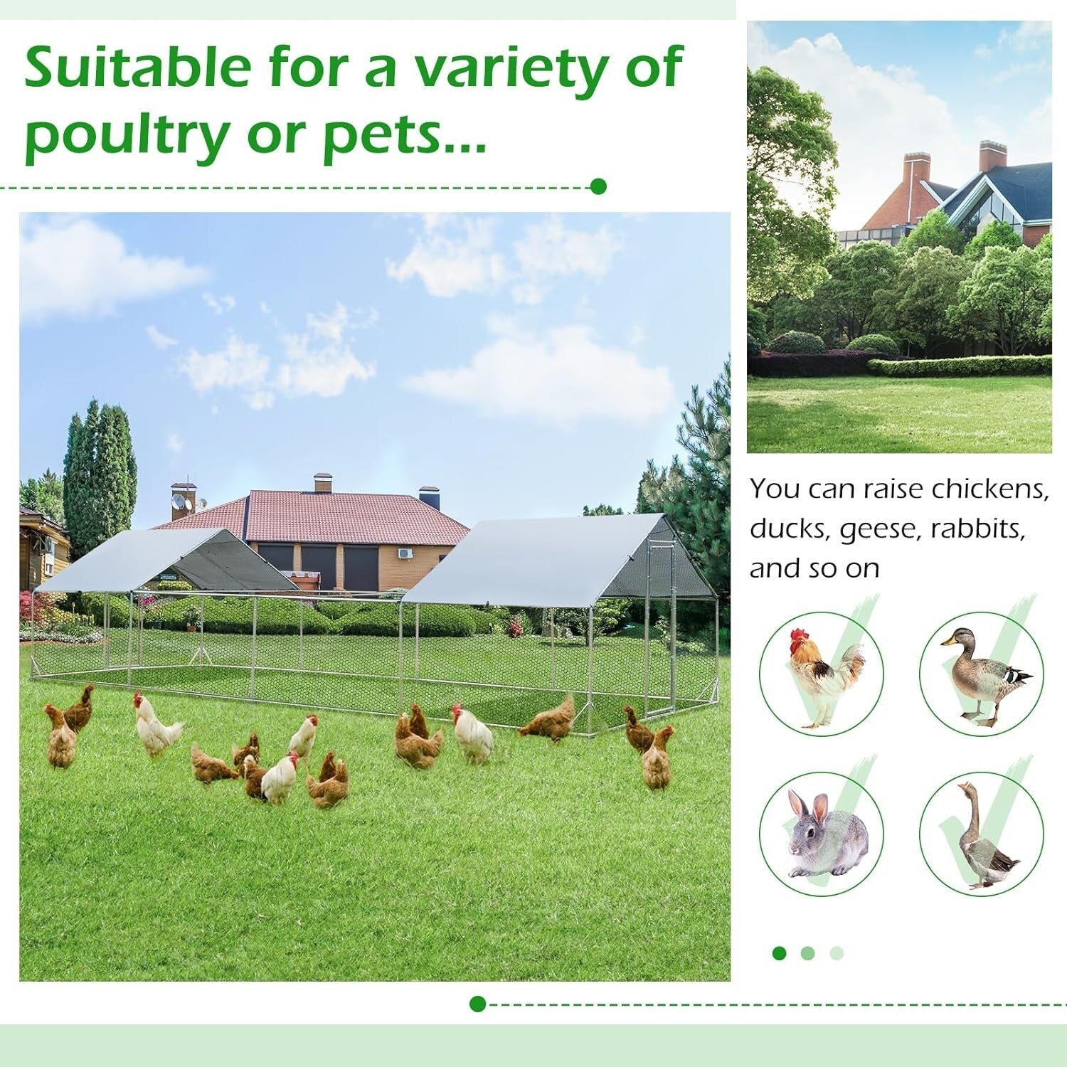 AECOJOY Grand poulailler en métal avec cage à poulets en métal