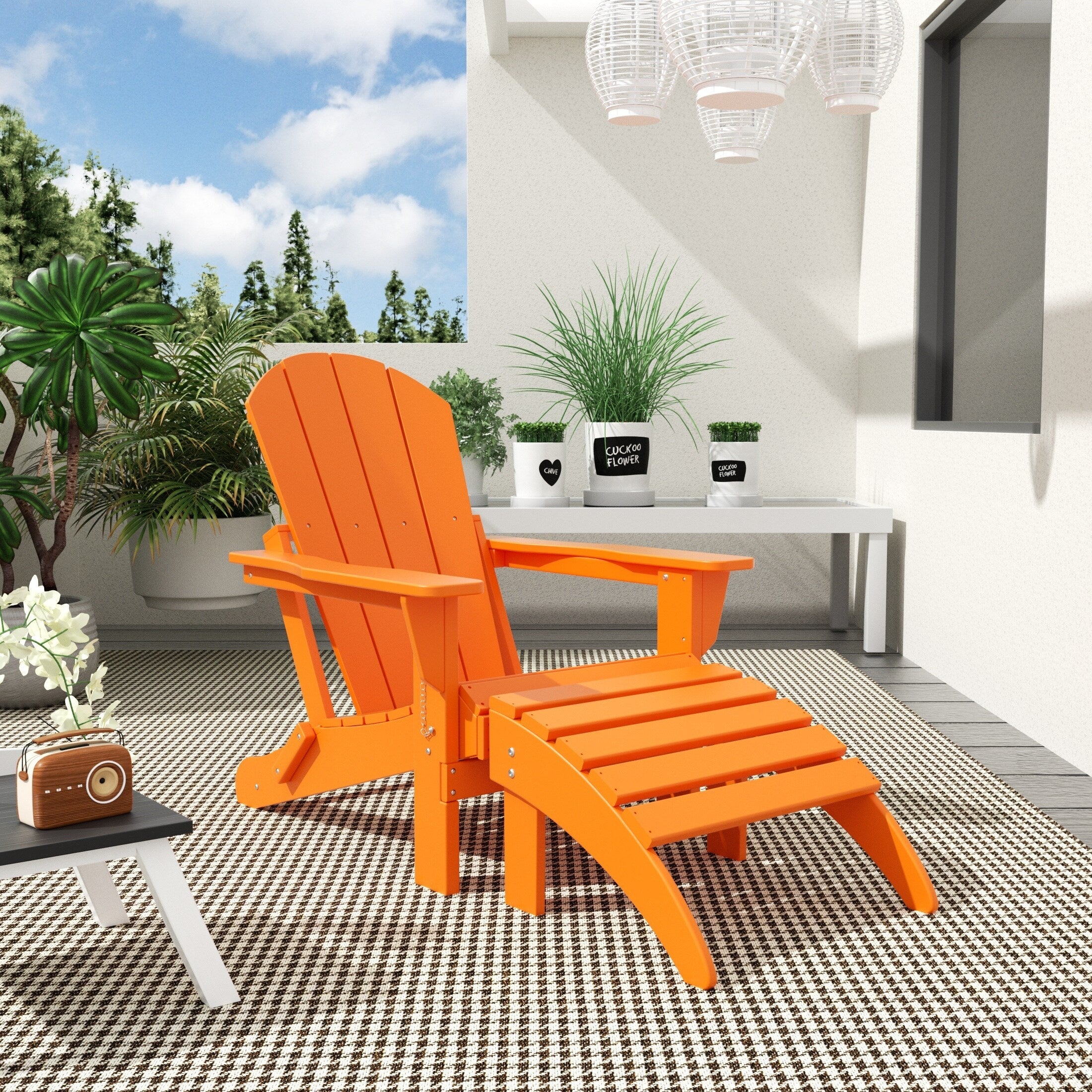 Chaise Adirondack pliable Polytrends Laguna en PEHD pour terrasse extérieure toutes saisons avec pouf (ensemble 2 pièces)