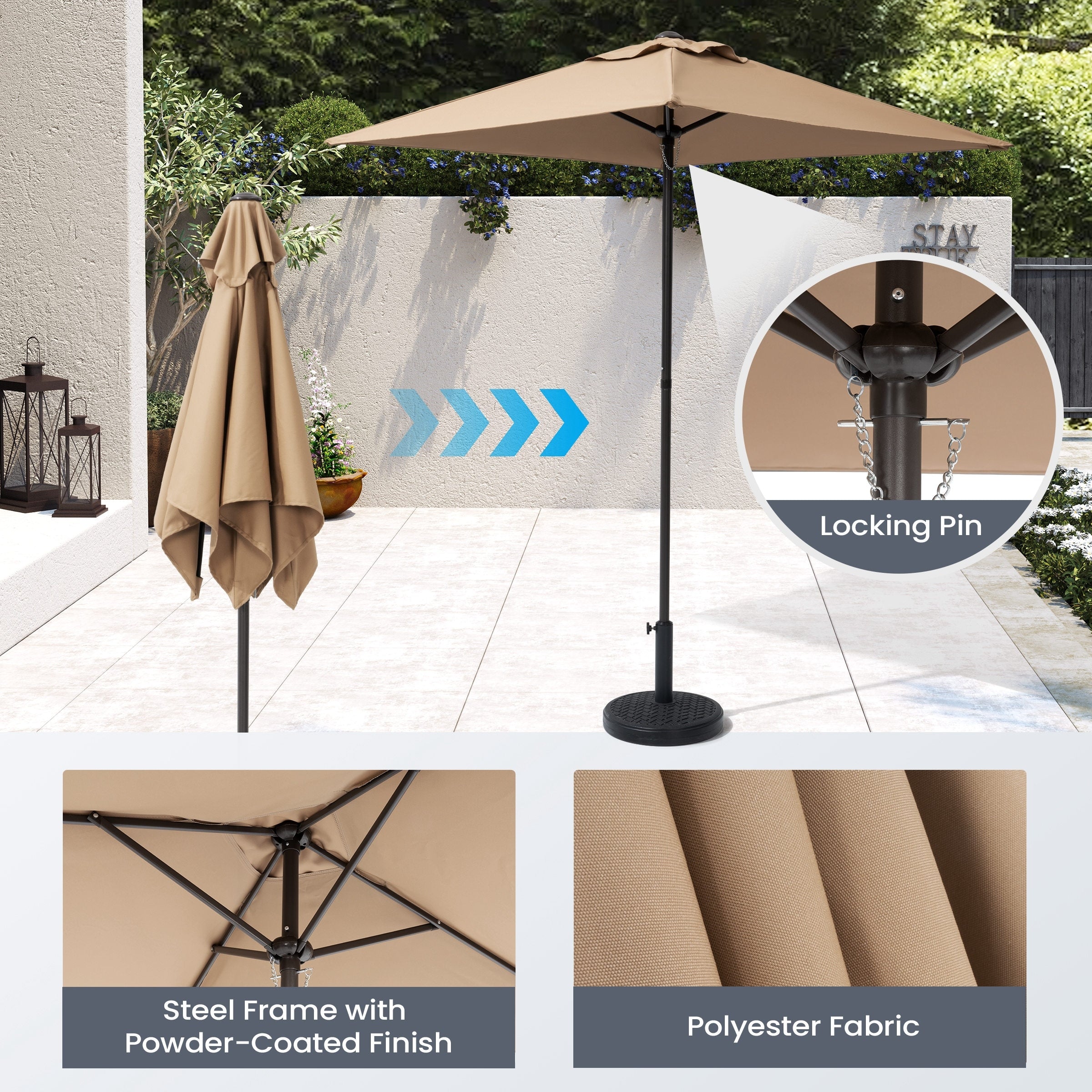 Ensemble de patio Pellebant 6 pièces avec table, parasol et 4 chaises pliantes - 22,4 L x 26,8 P x 34,4 H