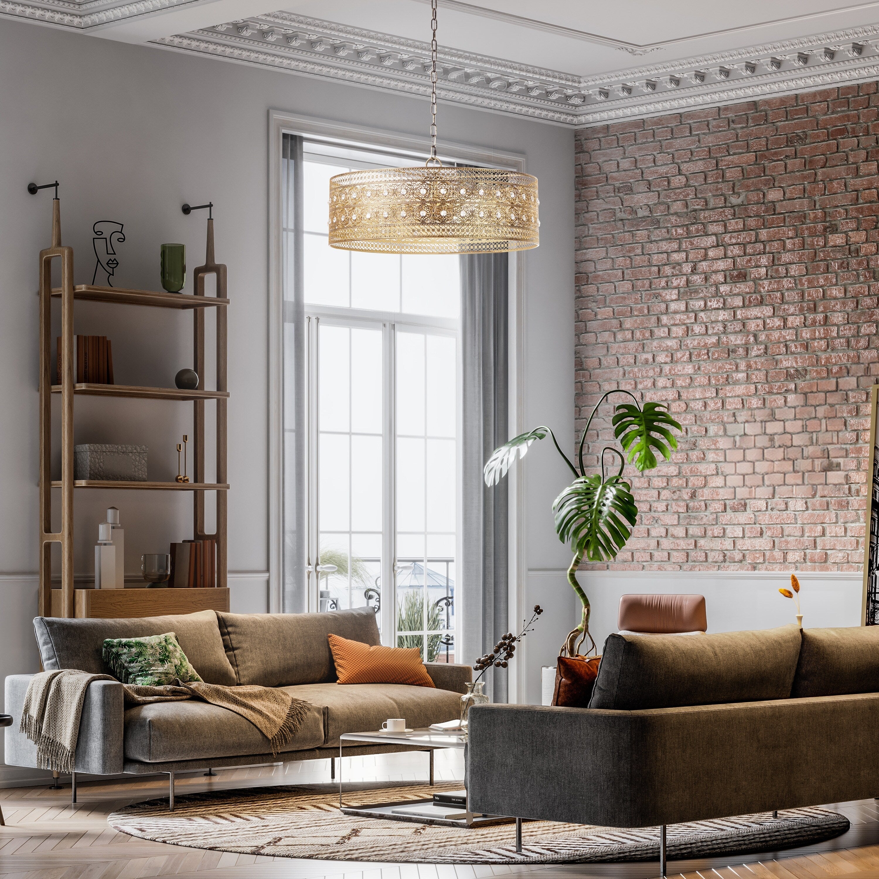 Lustre à 3 lumières River of Goods Bryar en laiton et cristal 23,5 W - 23,5 x 23,5 x 61,5