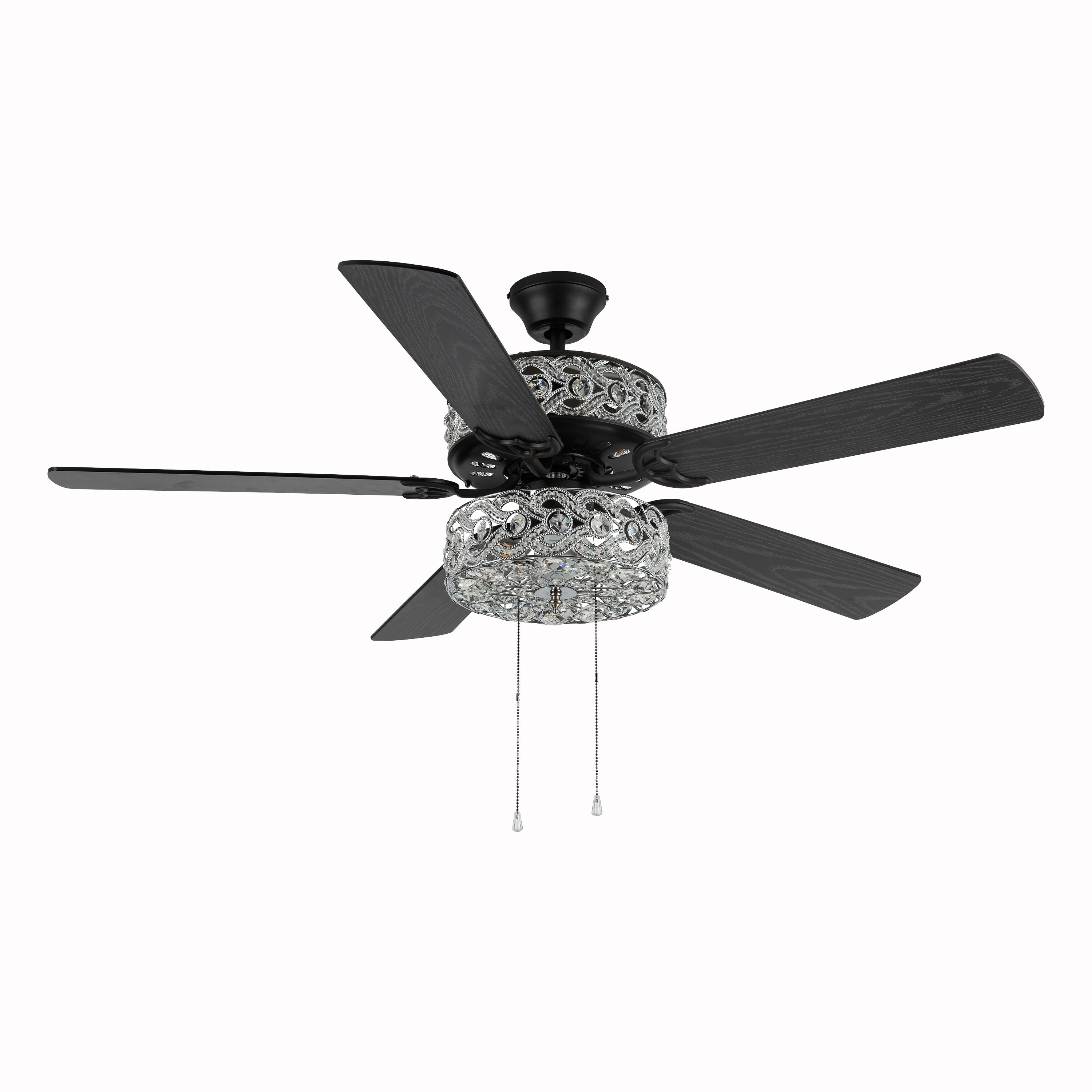 Ventilateur de plafond à DEL River of Goods Olivia, finition bronze huilé/cristal, 52 pouces - 52L x 52W x 18.25H - 52L x 52W x 18.25H
