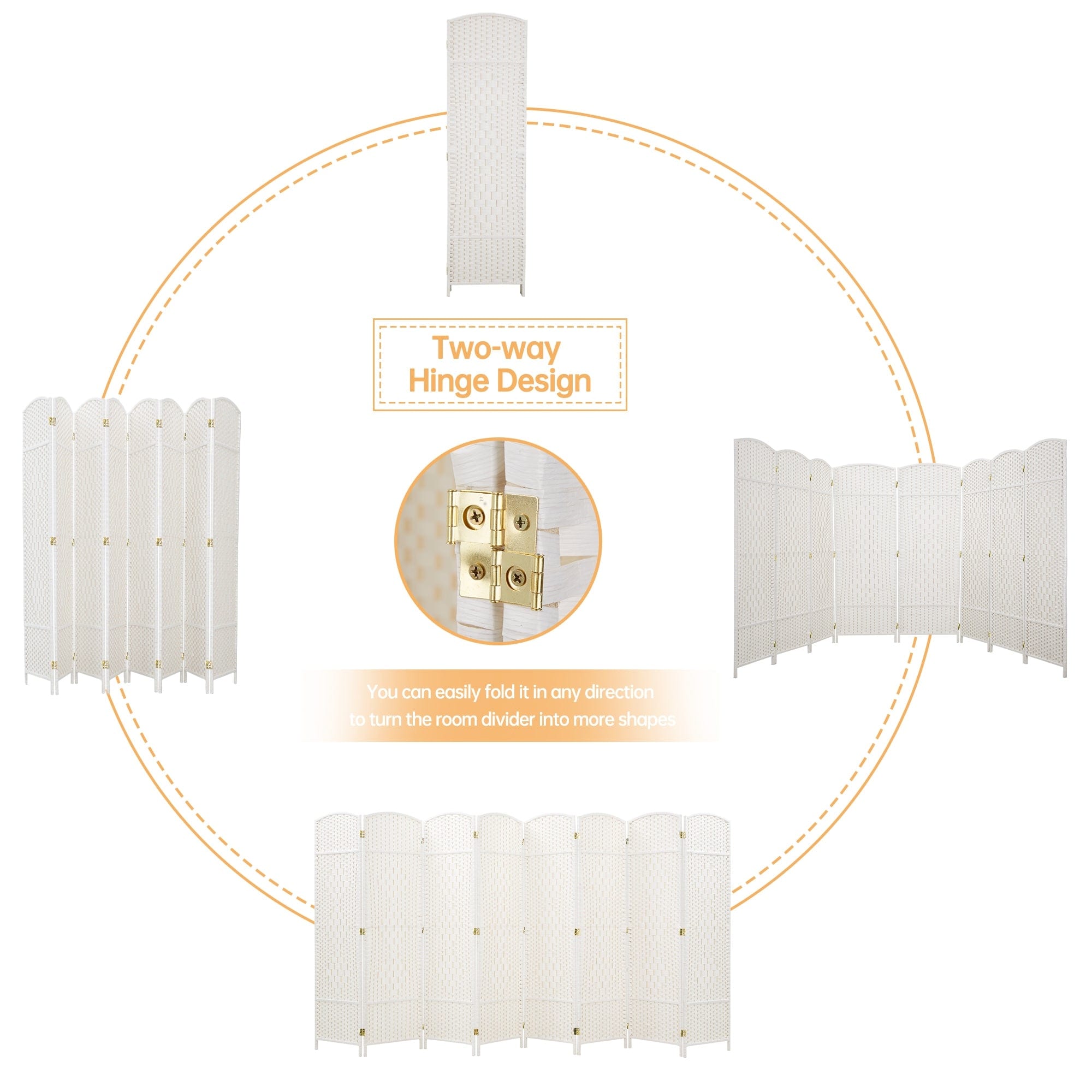 Paravent de séparation de pièce de 6 pieds de haut en fibre tissée, écran de confidentialité autoportant, écran pliant