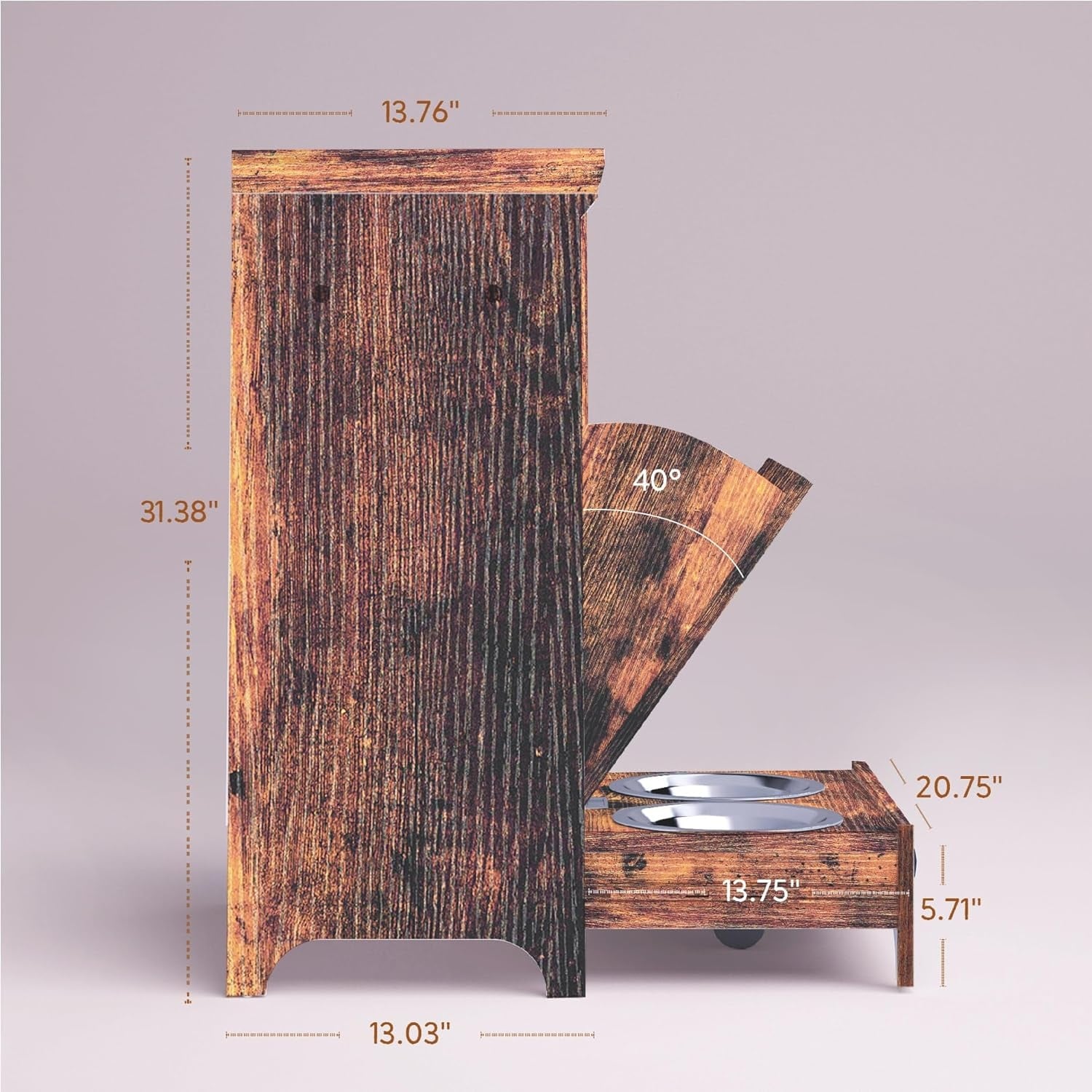 Station d'alimentation pour chiens Roomfitters avec 2 gamelles surélevées et armoire d'alimentation inclinable pour animaux de compagnie