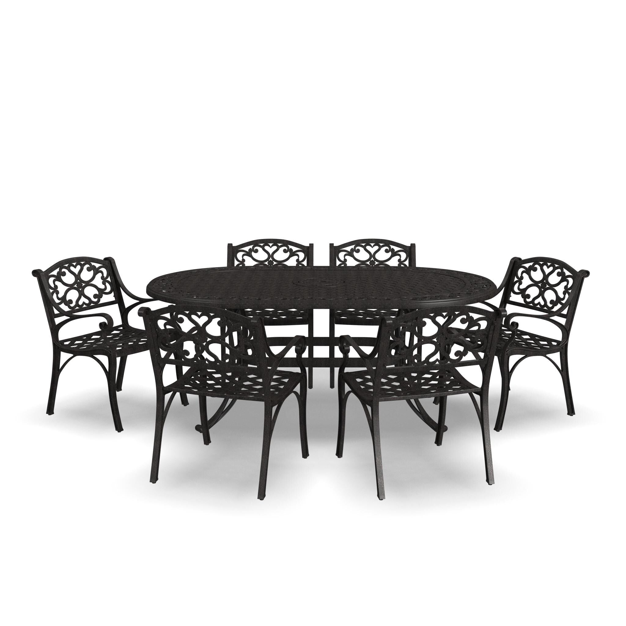 Ensemble de salle à manger d'extérieur en aluminium bronze Sanibel 7 pièces avec table à manger ovale de 72 pouces et six fauteuils par Homestyles