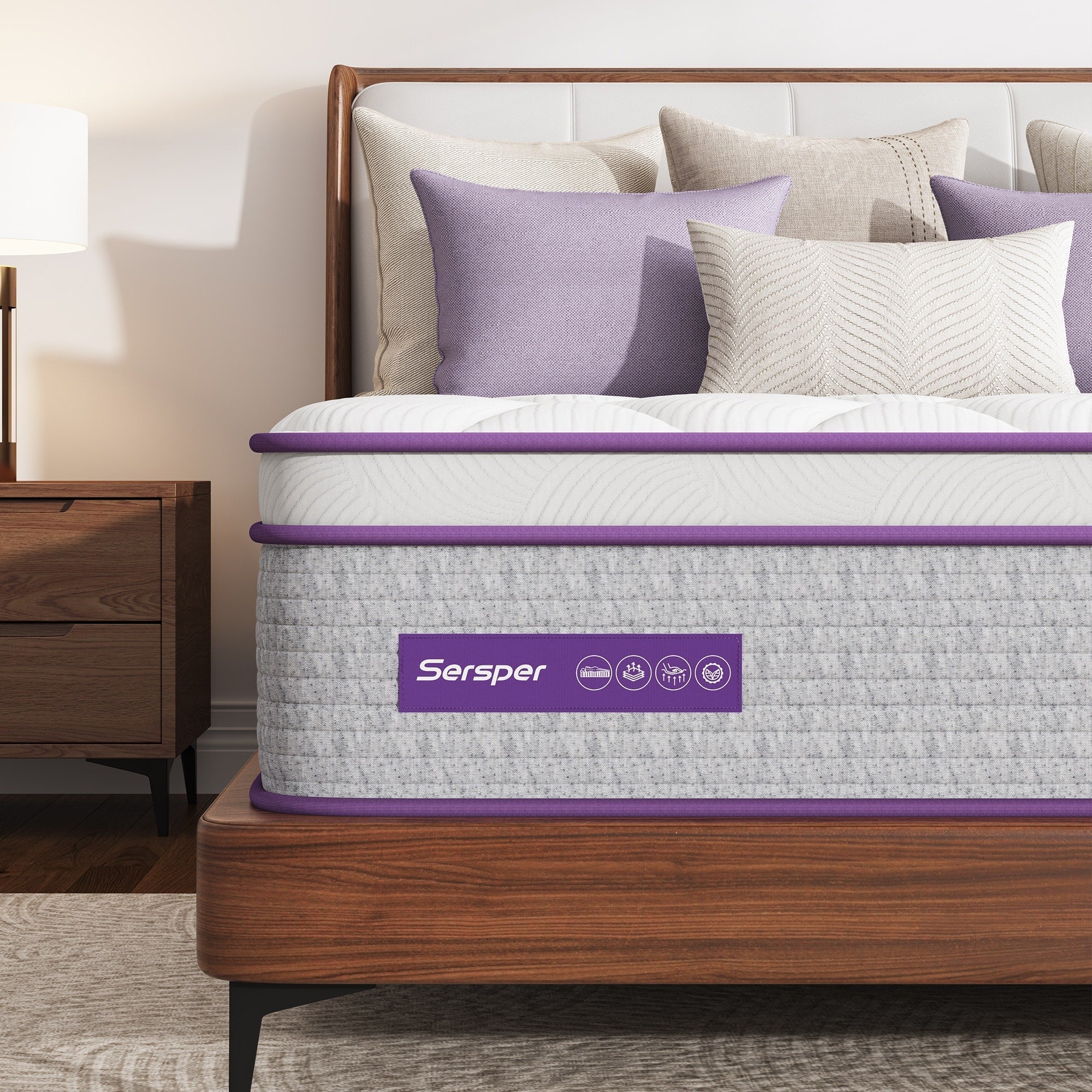 Matelas hybride 14 pouces, mousse à mémoire de forme et ressorts ensachés, fermeté moyenne, tailles Queen et King en option