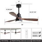 Ventilateur de plafond à LED intégré 48 et 52 pouces avec lumière et télécommande, moteur CC réversible