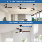 Ventilateur de plafond à LED intégré 48 et 52 pouces avec lumière et télécommande, moteur CC réversible