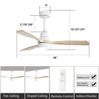 Ventilateur de plafond à LED intégré 48 et 52 pouces avec lumière et télécommande, moteur CC réversible