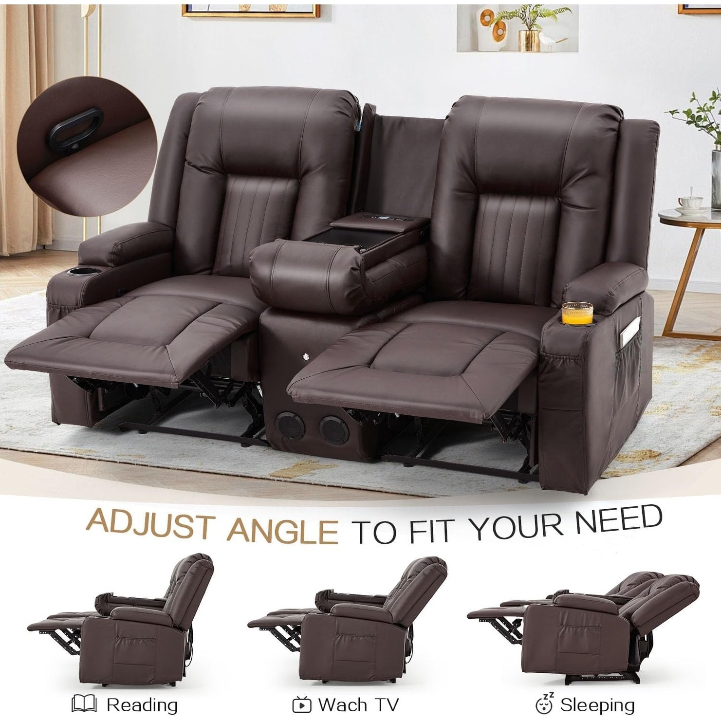 Canapé inclinable manuel AECOJOY pour camping-car, siège de cinéma maison en polyuréthane avec console