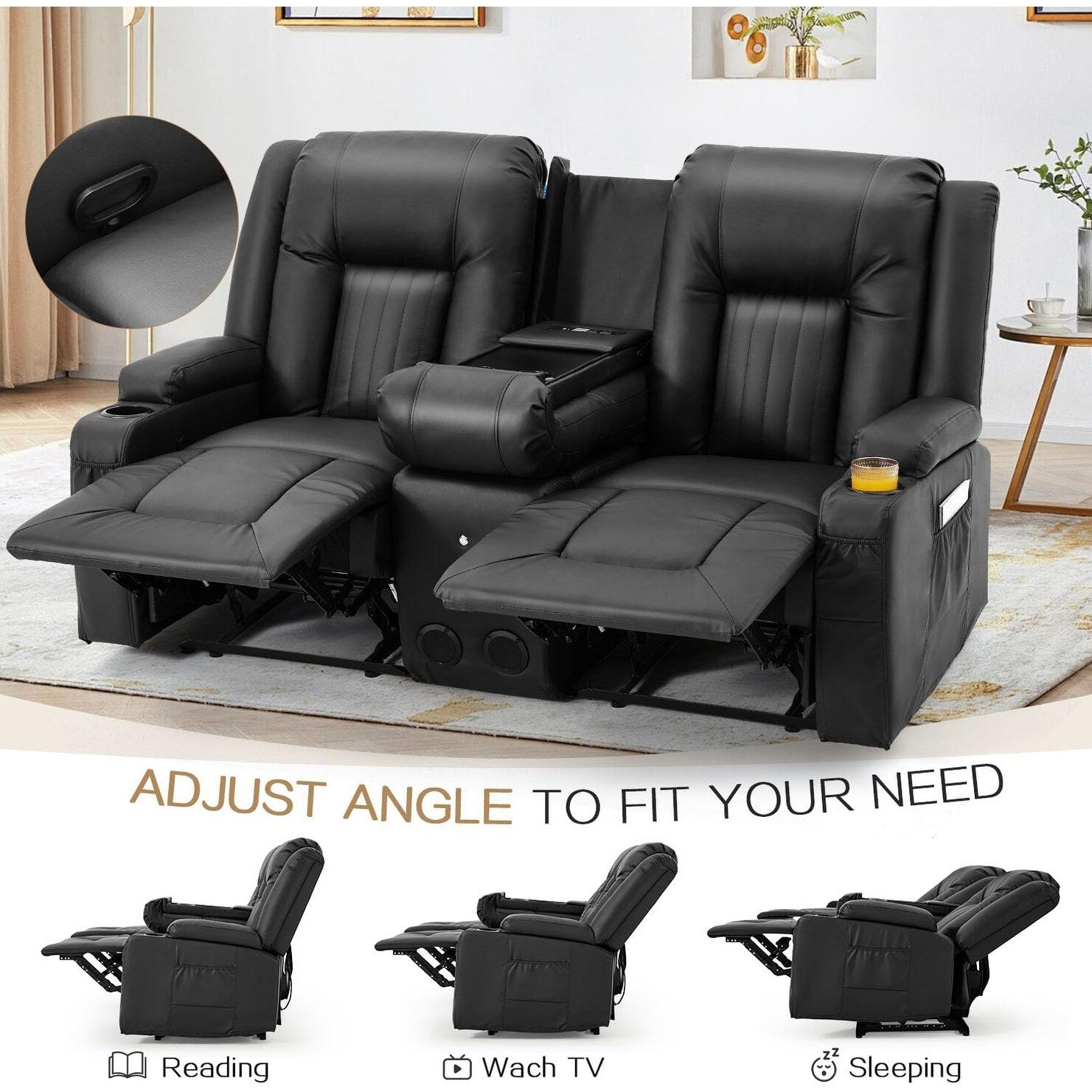 Canapé inclinable manuel AECOJOY pour camping-car, siège de cinéma maison en polyuréthane avec console