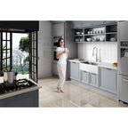 Évier de cuisine simple ANZZI Apollo blanc mat en surface solide de style ferme, 36 po, avec intérieur en acier inoxydable