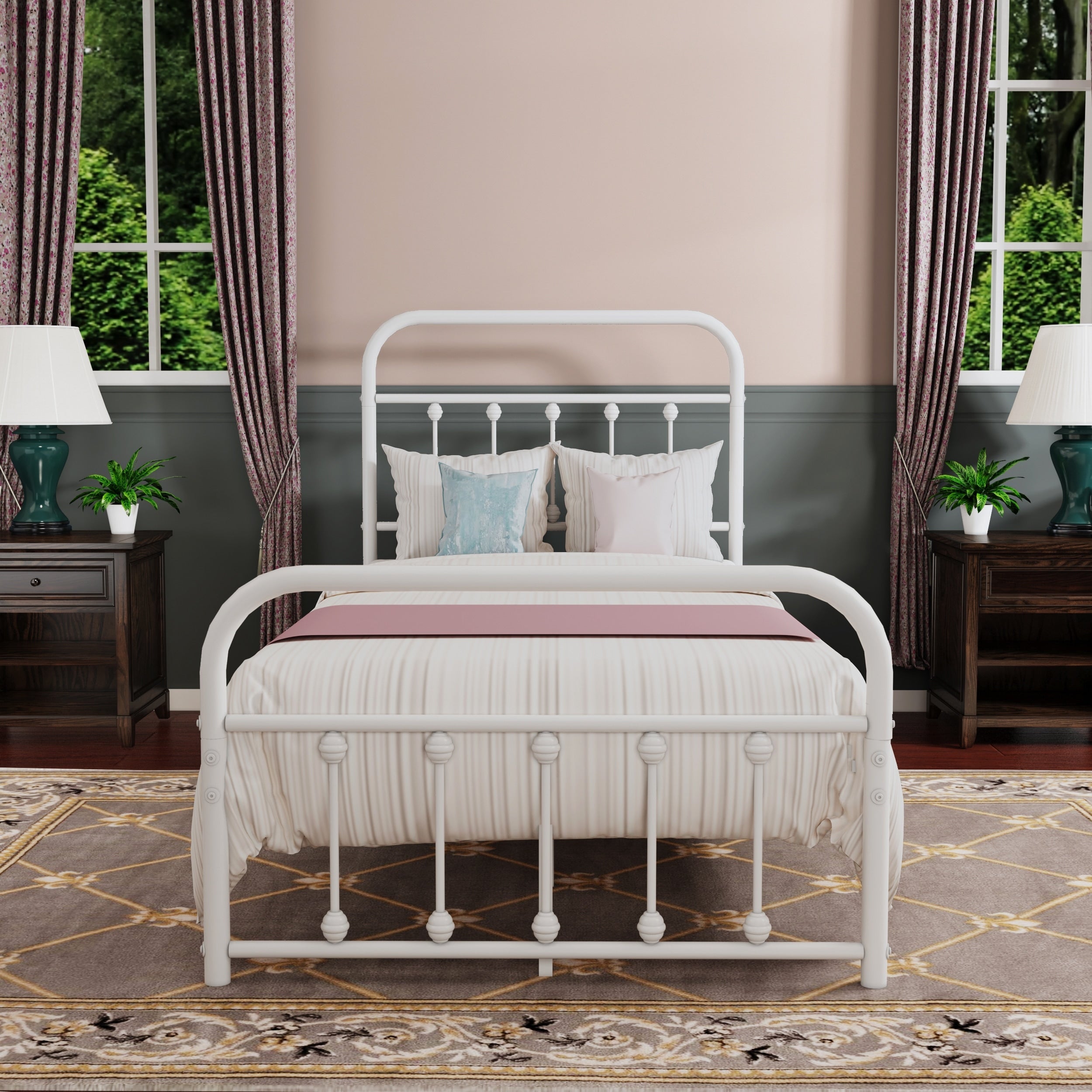 Cadre de lit plateforme en métal vintage simple Alazyhome, montage facile