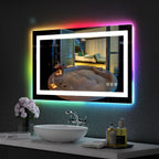 Miroir de salle de bain antibuée rétroéclairé RVB et à éclairage frontal LED
