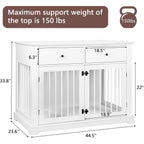 Cage pour chien Bossin de 111 cm de large, table d'appoint en bois avec tiroirs de rangement, niche décorative pour animaux de compagnie.