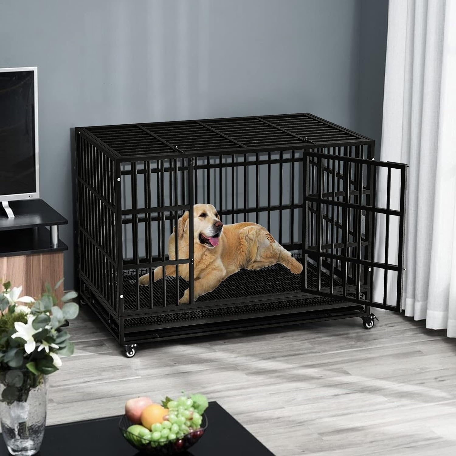 Cage pour chien Bossin 48/38 pouces, robuste et indestructible, cage anti-évasion avec roues verrouillables