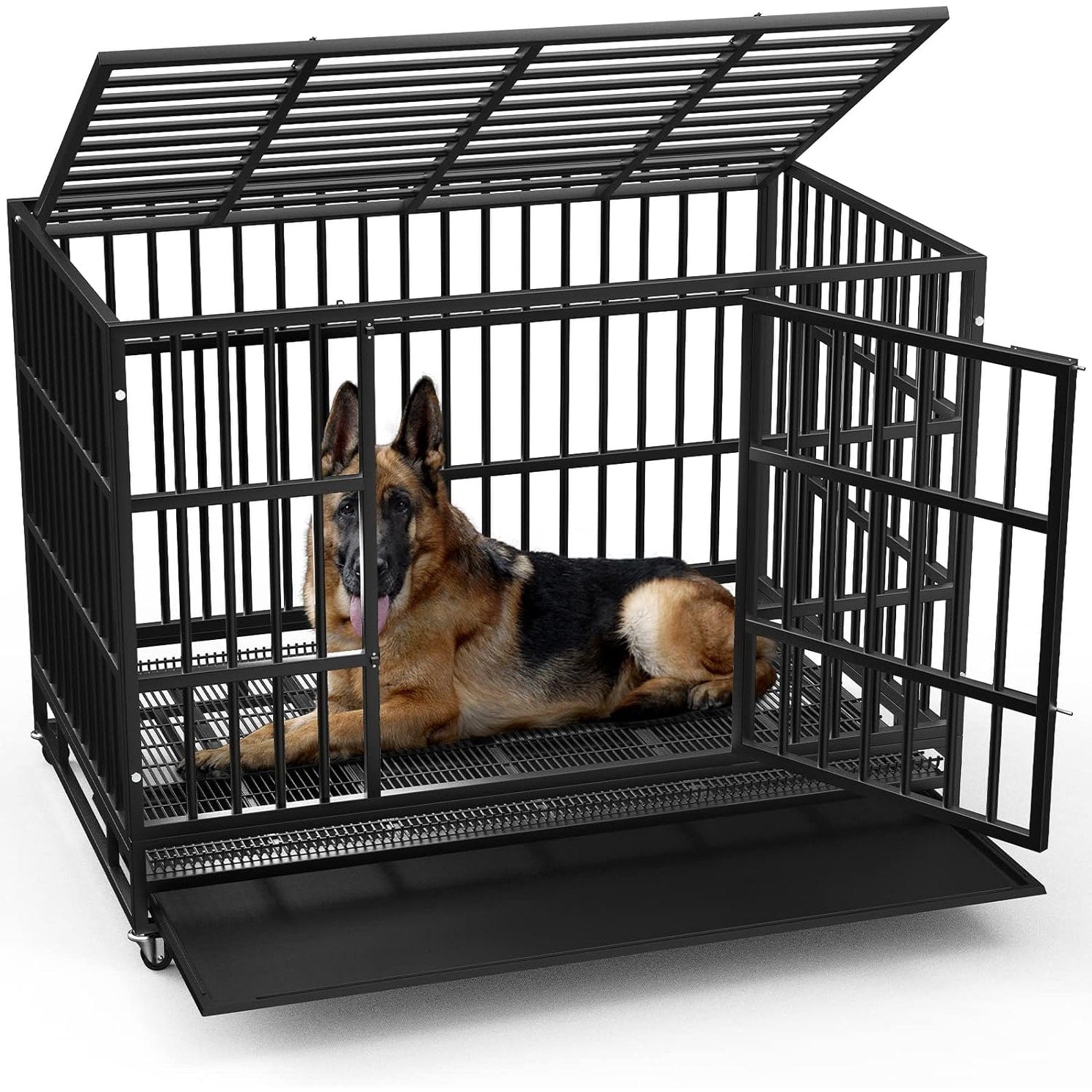Cage pour chien Bossin 48/38 pouces, robuste et indestructible, cage anti-évasion avec roues verrouillables