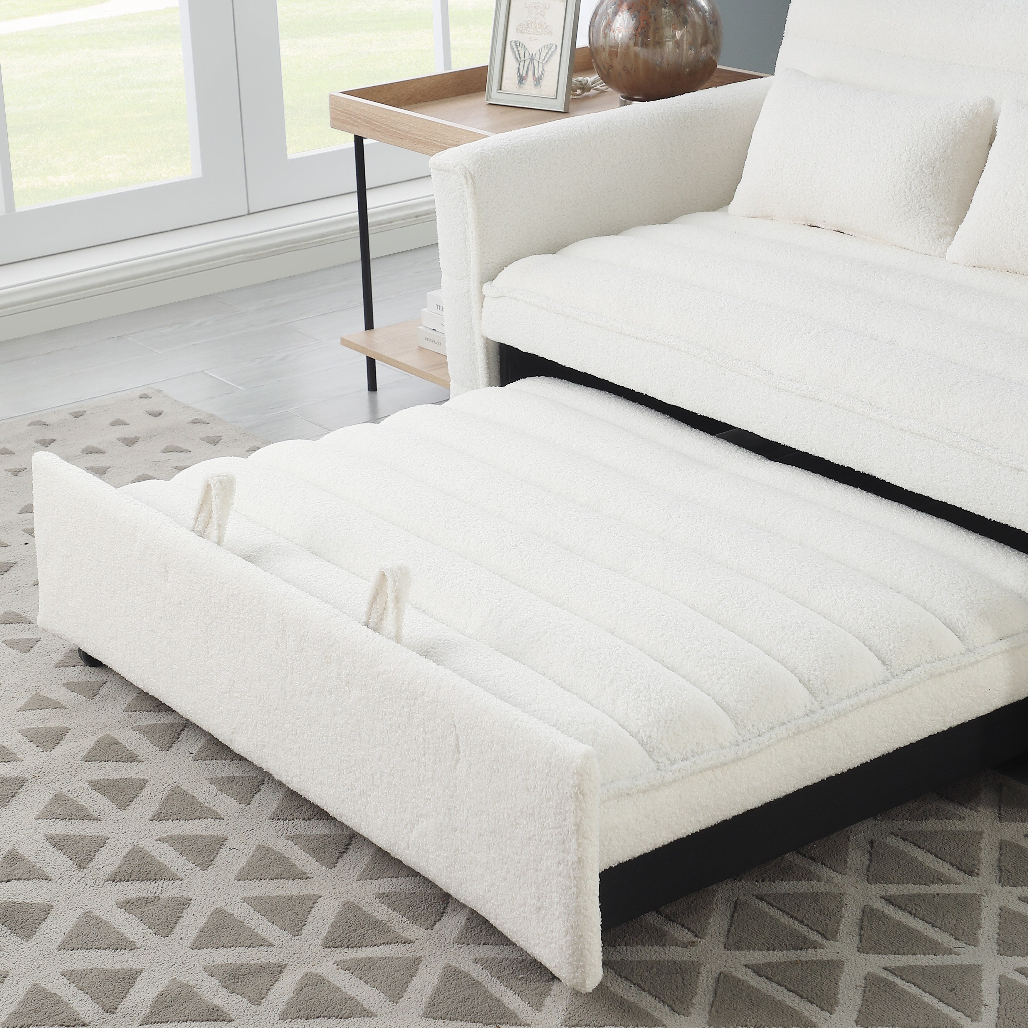 Canapé-lit convertible Boucle beige 55,12 pouces avec dossier réglable et 2 coussins de taille pour le salon