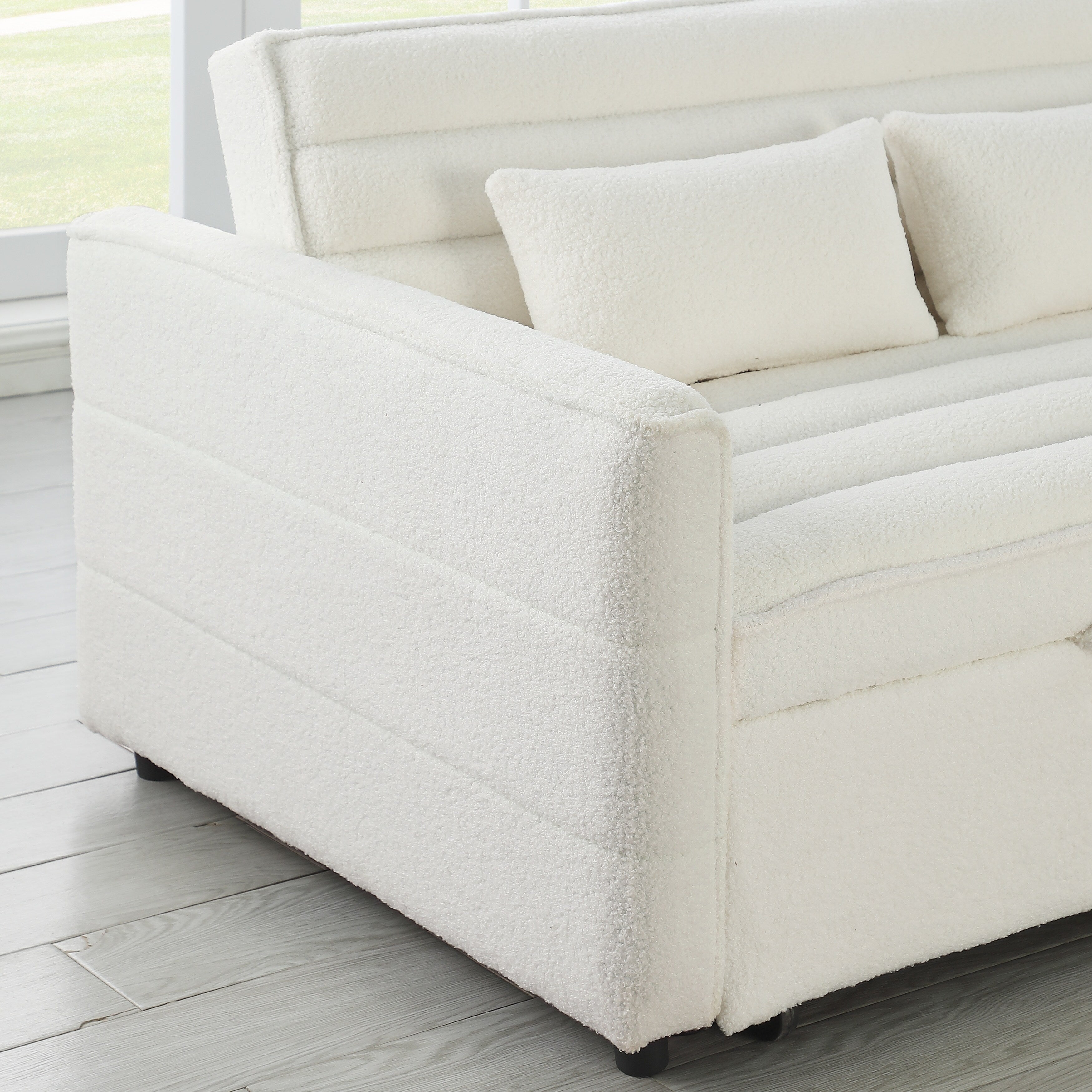 Canapé-lit convertible Boucle beige 55,12 pouces avec dossier réglable et 2 coussins de taille pour le salon