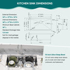 Évier de cuisine sous plan CB HOME 32 po, encastrable, noir/acier inoxydable, cuve simple avec accessoires
