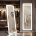 Miroir de sol avec éclairage LED, miroir pleine longueur 64 x 21 avec support, miroir suspendu, miroir mural, miroir intégral