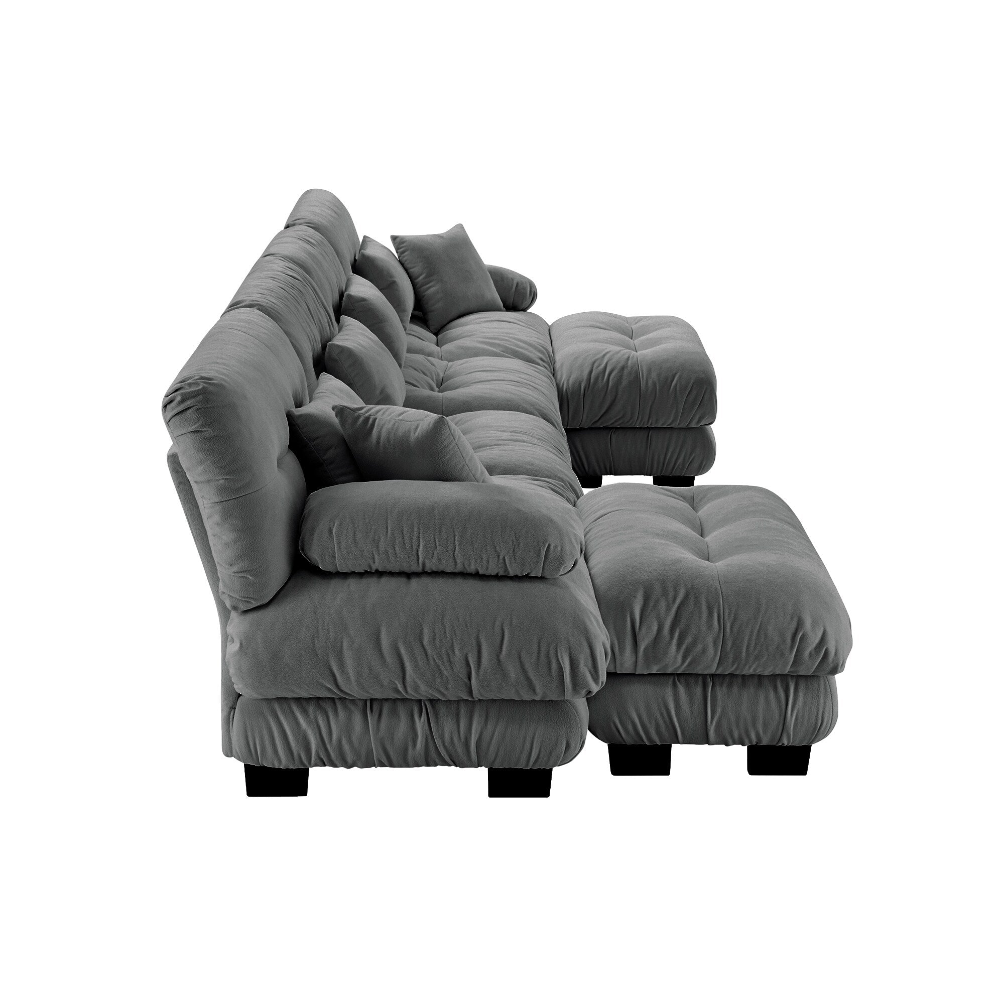 Canapé modulable 4 places en chenille avec 2 poufs et oreiller pour le salon