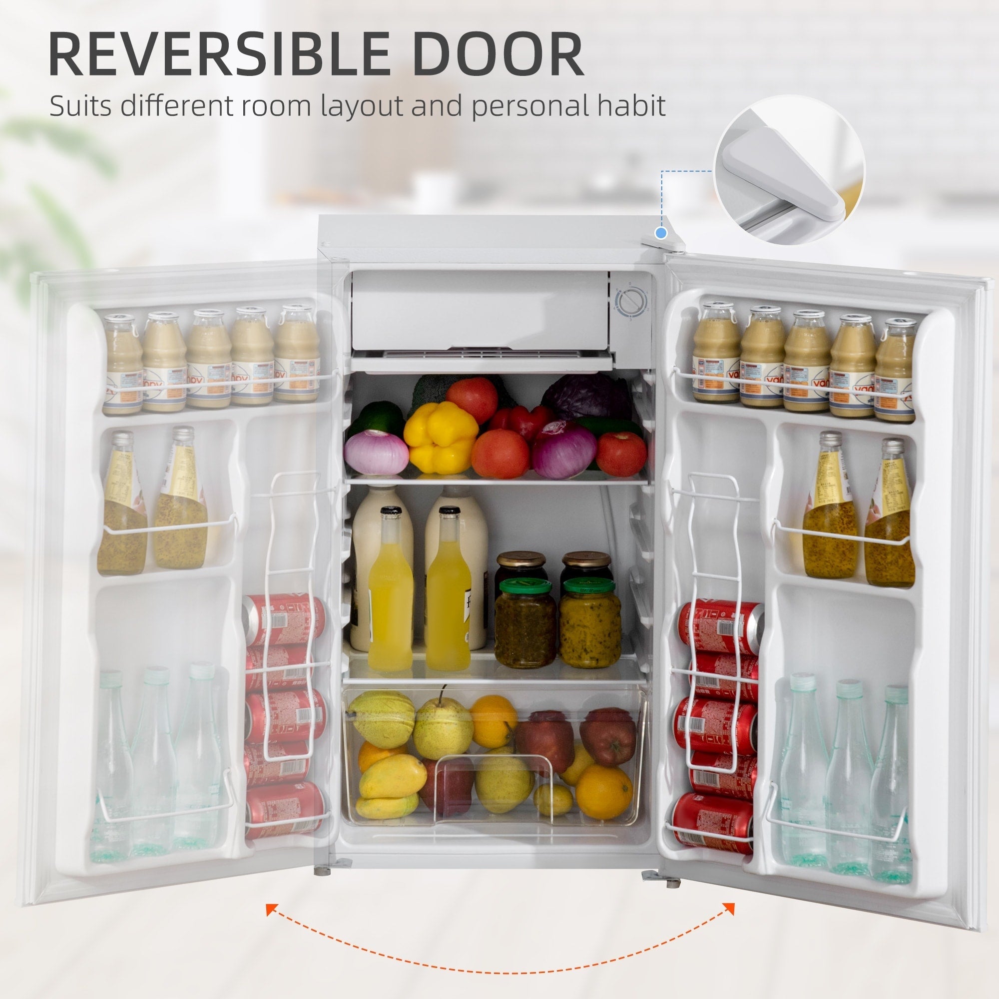 Mini-réfrigérateur compact HOMCOM de 3,2 pi³ avec congélateur, porte simple et thermostat réglable pour chambre à coucher