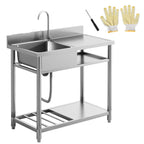 Évier utilitaire extérieur HOMCOM, évier profond en acier inoxydable, évier de cuisine autoportant à cuve unique, 39 pouces - 39 pouces