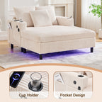 Canapé-lit inclinable surdimensionné HOMEFUN en velours côtelé avec éclairage LED RVB, porte-gobelet, port USB et 3 oreillers
