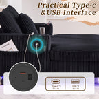 Canapé-lit inclinable surdimensionné HOMEFUN en velours côtelé avec éclairage LED RVB, porte-gobelet, port USB et 3 oreillers