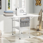 Table de bricolage réglable en hauteur avec étagères de rangement, table de découpe pliante mobile pour la maison, le bureau, la salle de couture et la salle d'artisanat