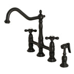 Robinet de cuisine Kingston Brass Heritage Bridge avec douchette en laiton