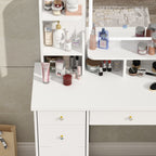 Coiffeuse avec table et tabouret, miroir et éclairage LED