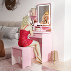 Coiffeuse avec table et tabouret, miroir et éclairage LED