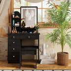 Coiffeuse avec table et tabouret, miroir et éclairage LED
