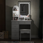 Coiffeuse avec table et tabouret, miroir et éclairage LED