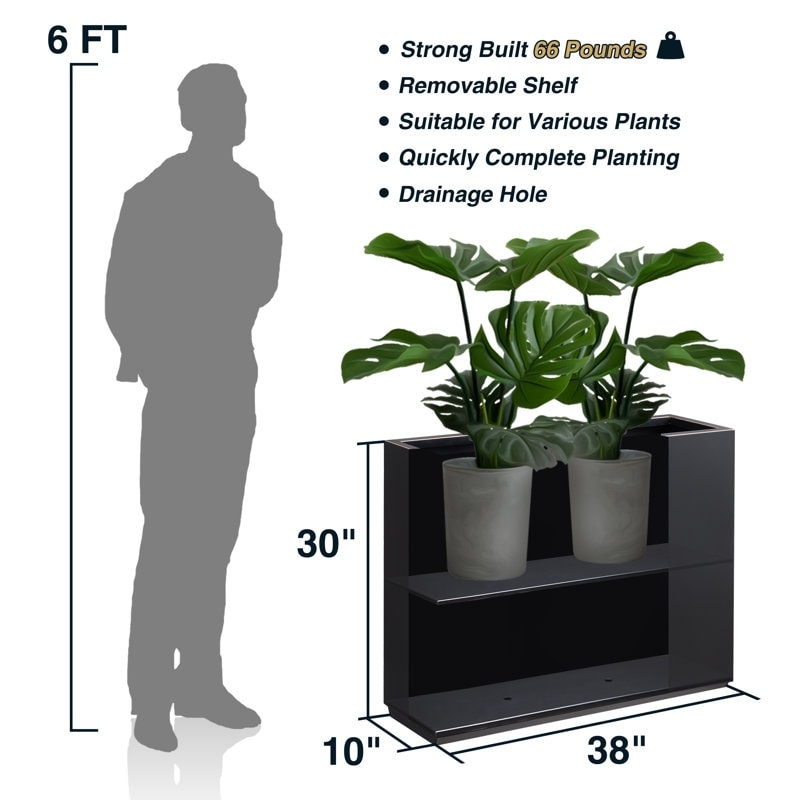 Jardinière métallique lourde pour plantes d'extérieur, 96 x 25 x 76 cm (L x l x H) de hauteur et de longueur, avec séparateur en métal - 96 x 76 x 25 cm