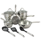 Batterie de cuisine Oster Ridgewell 13 pièces en acier inoxydable en forme de ventre