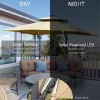 Parasol de terrasse solaire à LED Outsunny de 3 m, parasol suspendu décalé avec rotation à 360°, base croisée, 8 baleines, inclinaison et manivelle