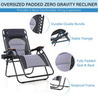 Fauteuil de salon surdimensionné XL rembourré à gravité zéro, accoudoirs larges, inclinable et réglable avec porte-gobelet - N/A