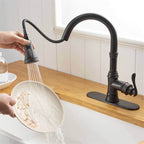 Robinet de cuisine à tirette, poignée unique, robinet d'évier de cuisine moderne à un trou avec douchette extractible, robinet de lavabo avec plaque de pont
