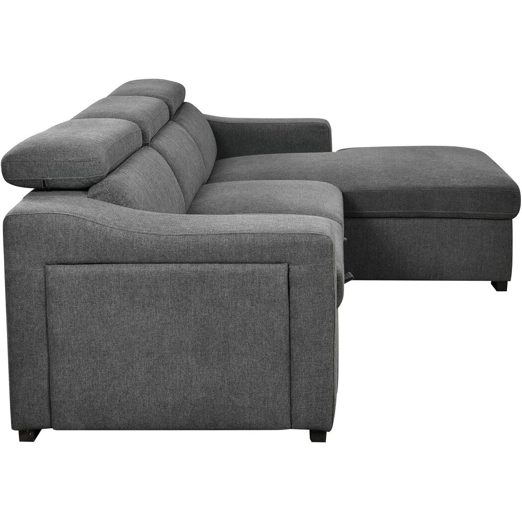Canapé d'angle convertible Roomfitters 103 avec méridienne de rangement, appuie-têtes réglables et canapé-lit en L, gris foncé
