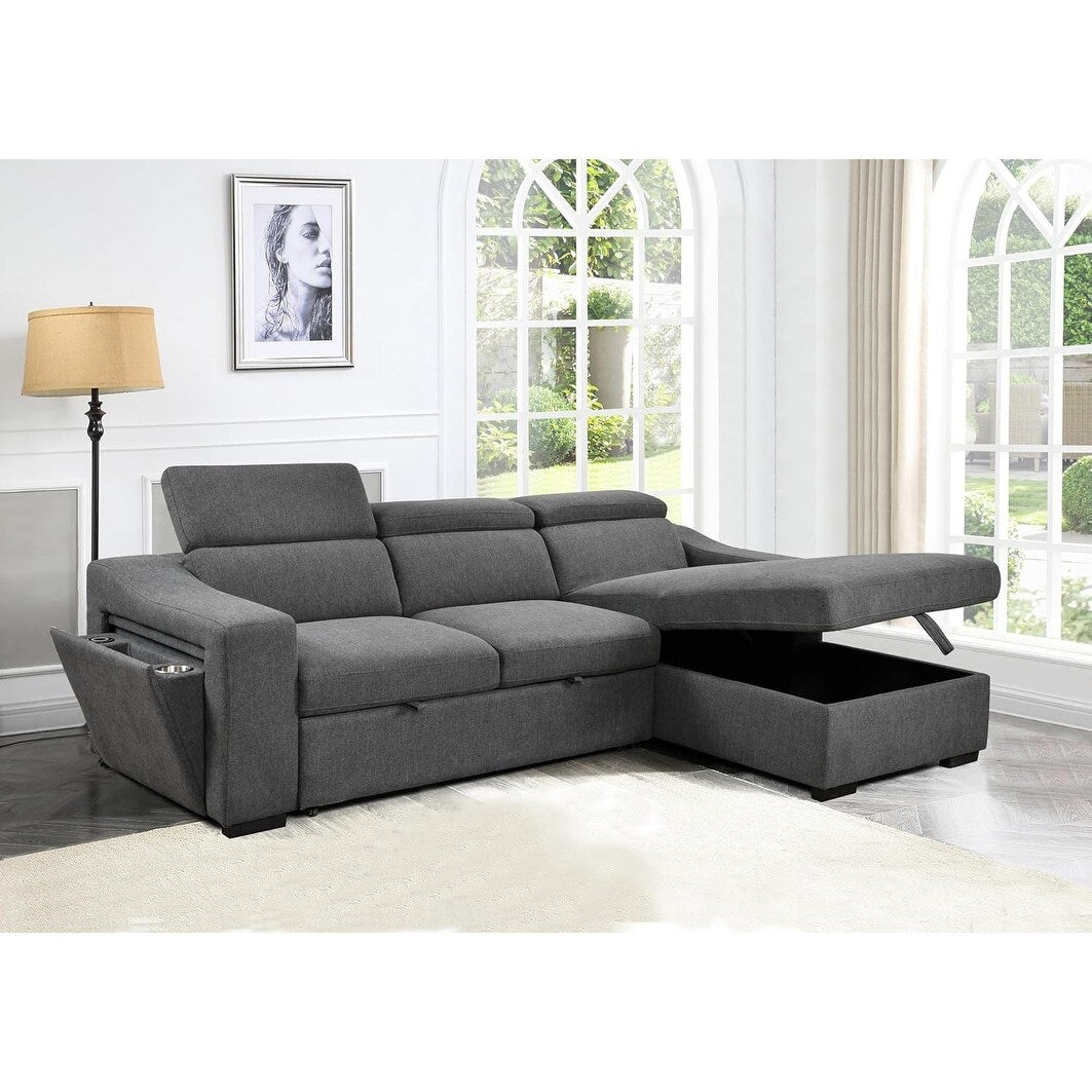 Canapé d'angle convertible Roomfitters 103 avec méridienne de rangement, appuie-têtes réglables et canapé-lit en L, gris foncé