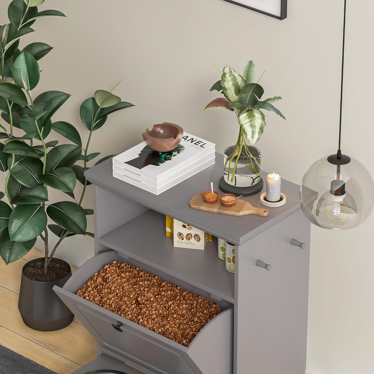 Station d'alimentation pour chiens Roomfitters avec 2 gamelles surélevées et armoire d'alimentation inclinable pour animaux de compagnie