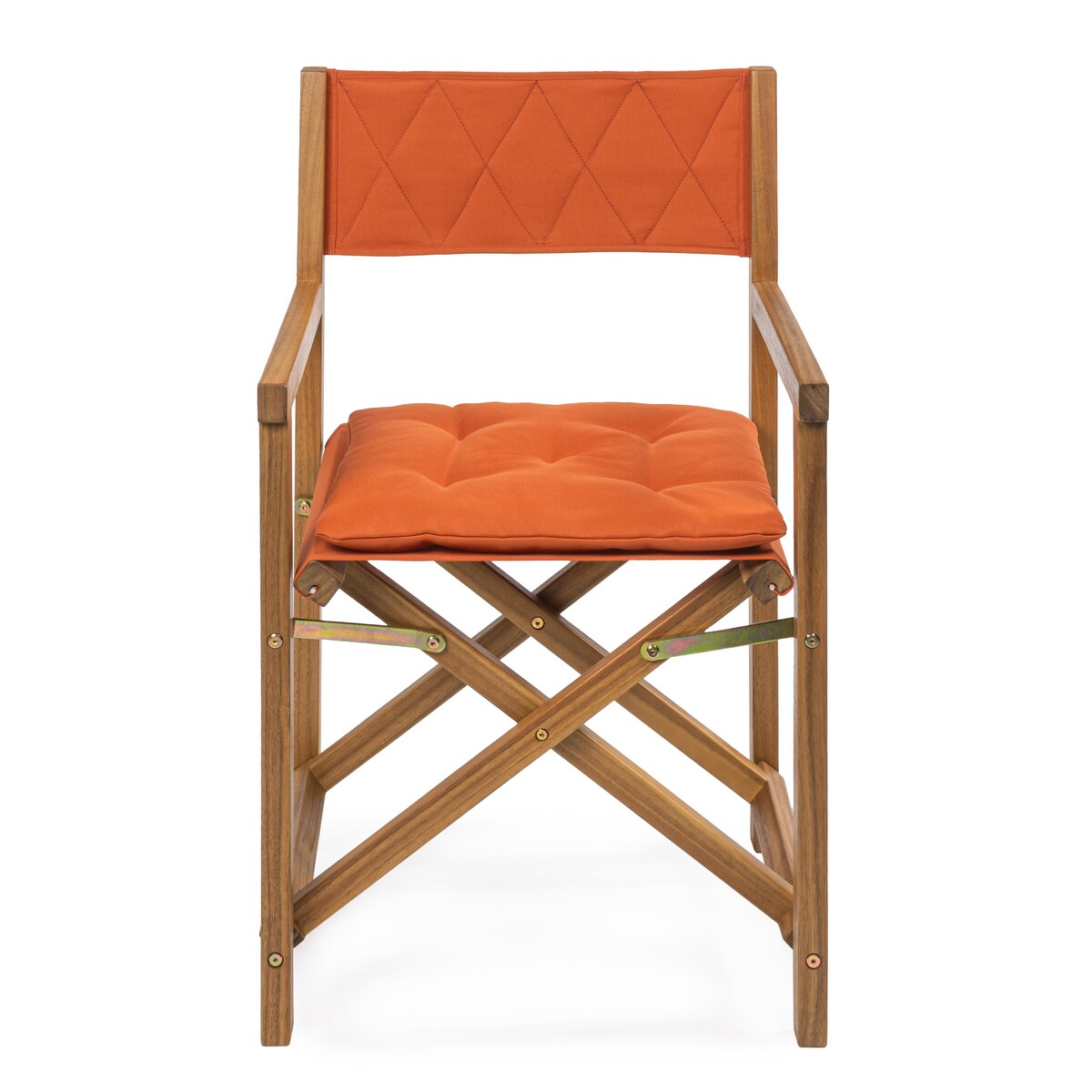 Chaise de réalisateur d'extérieur pliable en bois d'acacia, style Mid-Century, avec dossier matelassé en losanges et coussin (lot de 2) par JONATHAN Y