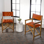 Chaise de réalisateur d'extérieur pliable en bois d'acacia, style Mid-Century, avec dossier matelassé en losanges et coussin (lot de 2) par JONATHAN Y