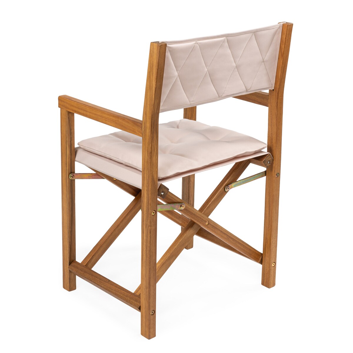 Chaise de réalisateur d'extérieur pliable en bois d'acacia, style Mid-Century, avec dossier matelassé en losanges et coussin (lot de 2) par JONATHAN Y