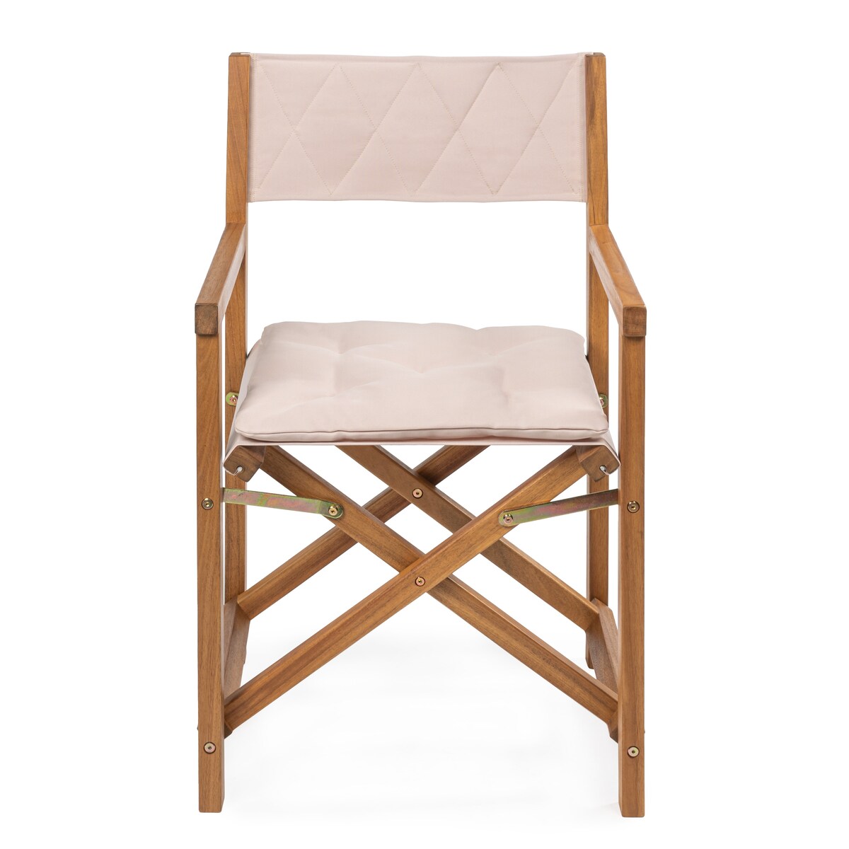 Chaise de réalisateur d'extérieur pliable en bois d'acacia, style Mid-Century, avec dossier matelassé en losanges et coussin (lot de 2) par JONATHAN Y