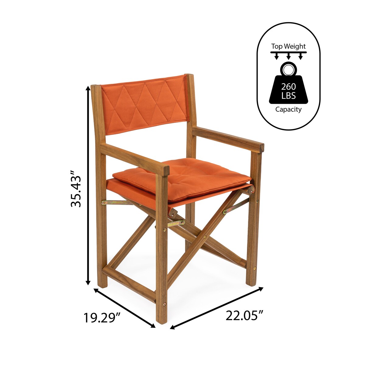 Chaise de réalisateur d'extérieur pliable en bois d'acacia, style Mid-Century, avec dossier matelassé en losanges et coussin (lot de 2) par JONATHAN Y