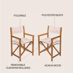 Chaise de réalisateur d'extérieur pliable en bois d'acacia, style Mid-Century, avec dossier matelassé en losanges et coussin (lot de 2) par JONATHAN Y